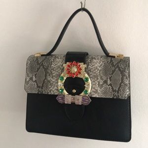 Jeweled Snake Print Handbag